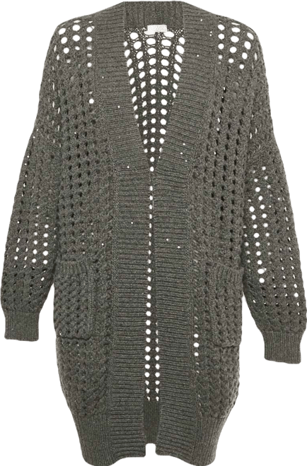 Women's Grey Sequin Open Knit Cardigan