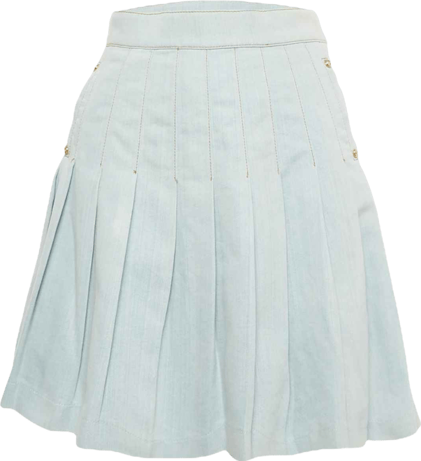 Women's Blue Denim Pleated Mini Skirt