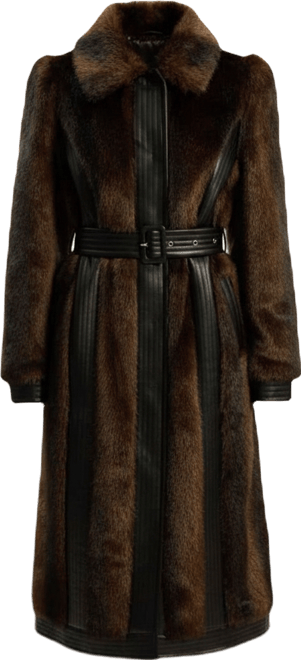 Women's Faux Fur Belted Midi Coat