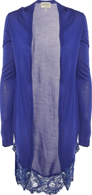 Women's Blue Lace Trim Knit Cardigan