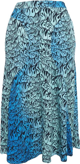 Women's Blue Printed Crepe De Chine Midi Skirt
