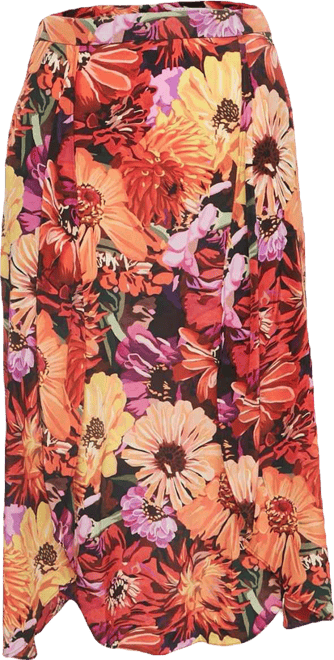 Women's Multicolor Floral Print Silk Midi Skirt