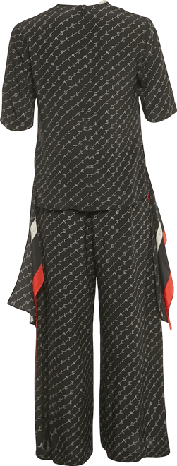 Women's Black Logo Print Silk Top & Pants Set