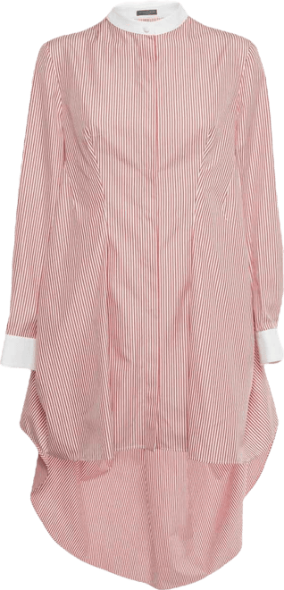 Women's Red /white Striped Cotton High Low Shirt Dress