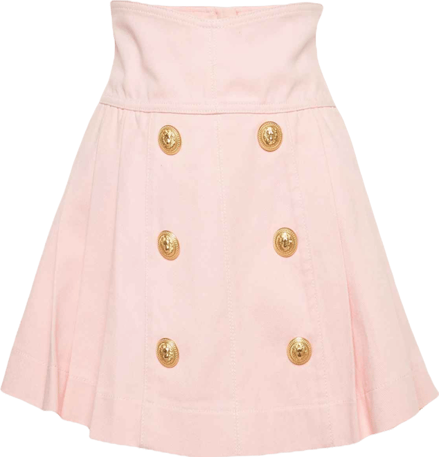 Women's Pink Denim Applique Detail Pleated Mini Skirt