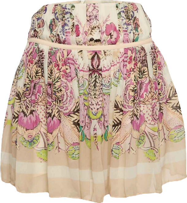 Women's Pink Floral Print Silk Pleated Mini Skirt
