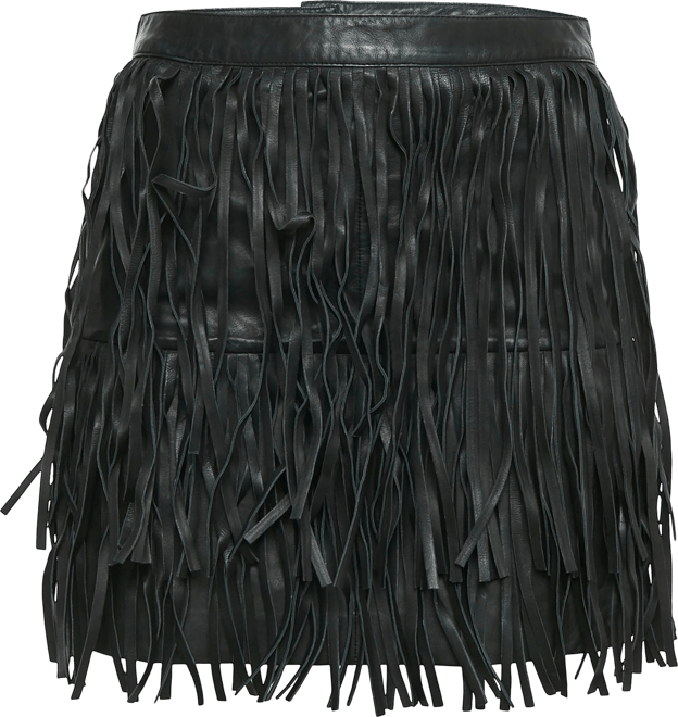 Women's Black Leather Fringed Mini Skirt