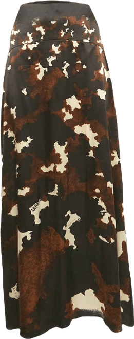Women's Black/brown Printed Satin Silk Maxi Skirt