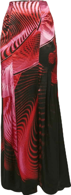 Women's Pink/black Printed Silk Maxi Skirt