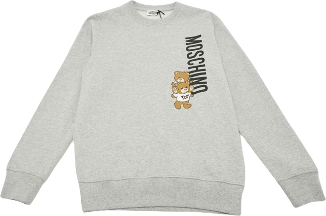 Women's Teen Grey Teddy Print Cotton Crewneck Sweatshirt