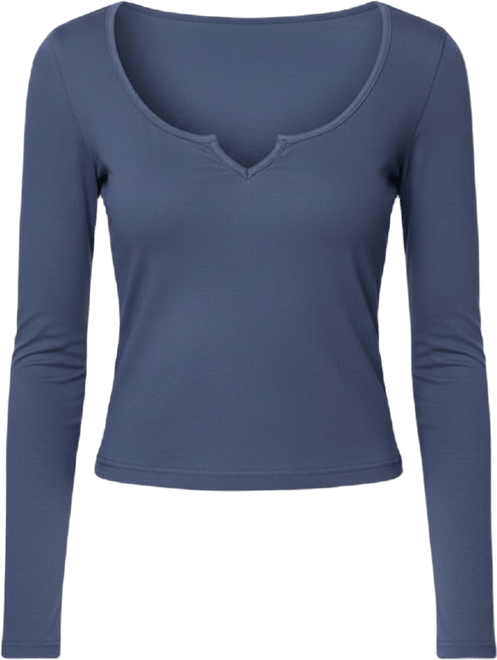 Women's Notch Scoop Neck Long Sleeve Top