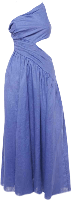 Women's Purple Linen Open Back Asymmetric Cut-Out Midi Dress