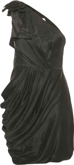 Women's Black Satin One Shoulder Bow Detail Mini Dress