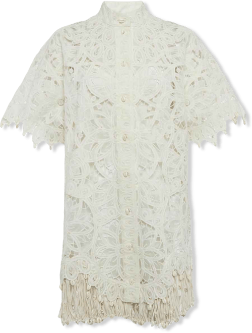 Women's White Silk Lace Cut -Out Wavelength Shirt Dress