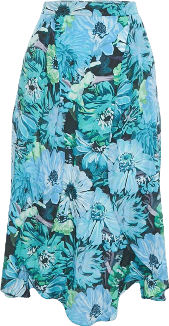 Women's Floral Print Silk Wrap Style Midi Skirt