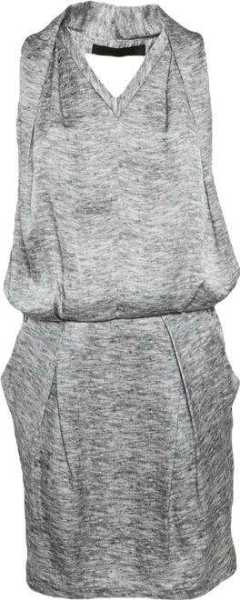 Women's Grey Silk V-Neck Sleeveless Short Dress