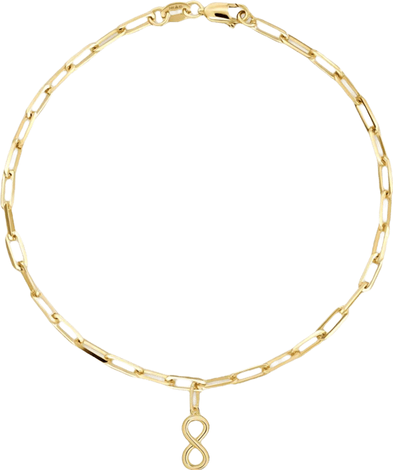 Infinity Charm with Paperclip Chain Bracelet in 14K Gold, 7 in, approx. 2.6 grams.