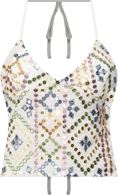 Women's Embroidered Sequin Backless Top