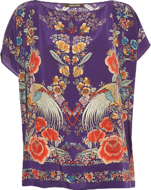 Women's Purple Printed Silk Kaftan Top