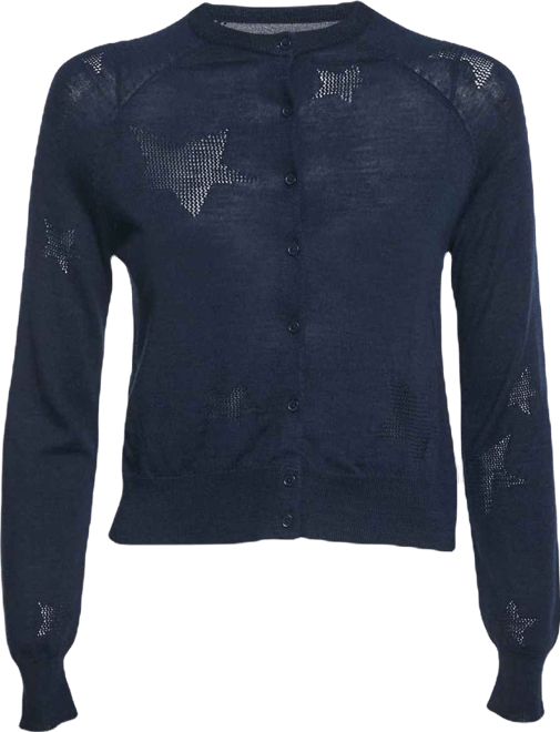 Women's Navy Blue Star Patterned Knit Button Front Cardigan
