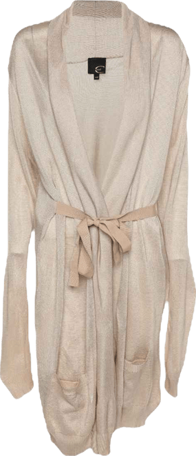 Women's Beige Stretch Knit Belted Cardigan