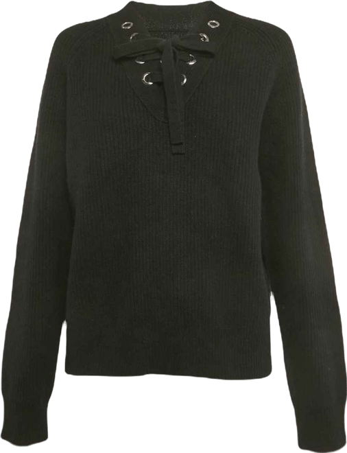 Women's Black Rib Knit Lace-Up Kassy Sweater