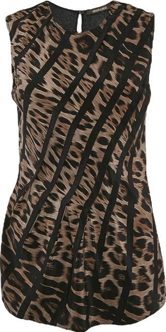 Women's Brown Leopard Print Silk Sleeveless Top