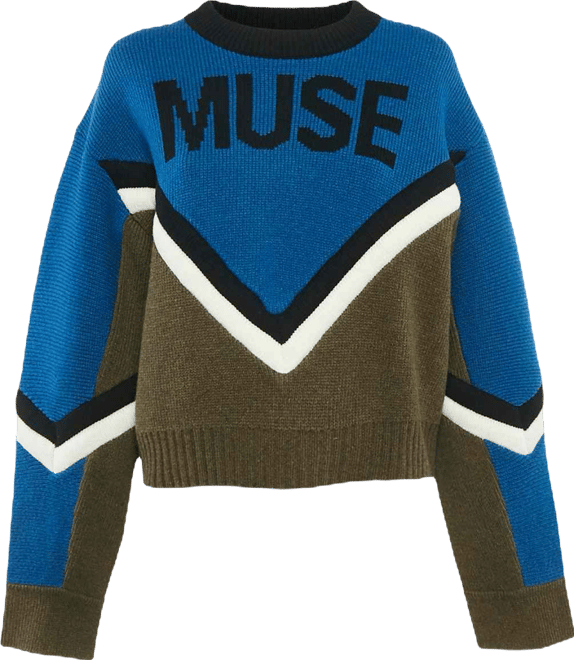 Women's Blue/green Muse Intarsia Rib Knit Sweater