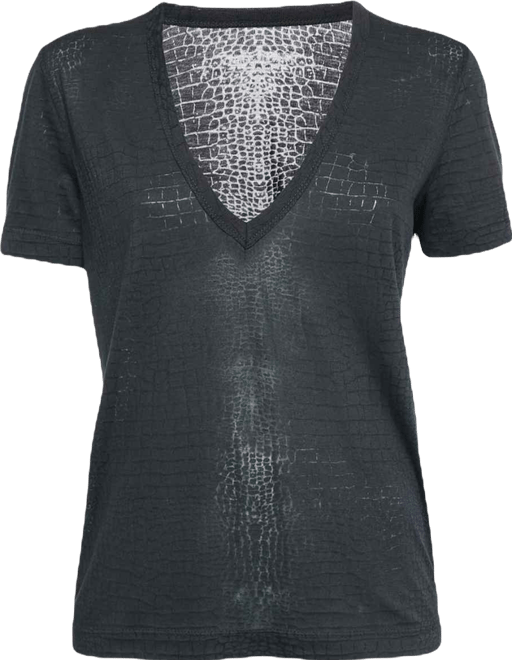 Women's Dark Grey Reptile Print Knit V-Neck Top