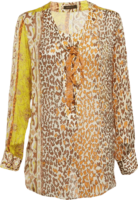 Women's Printed Silk Lace Up Blouse