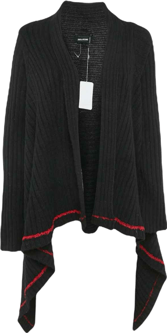 Women's Black Rib Knit Open Front Cambi Cardigan One