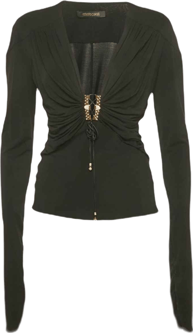 Women's Black Embellished Lace Up Jersey Top