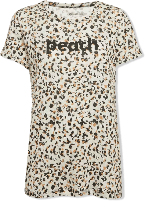 Women's Beige Leopard Print Gauze Jersey Walk Oversized T-Shirt