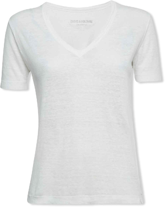 Women's White Linen Knit V-Neck Wassa Top