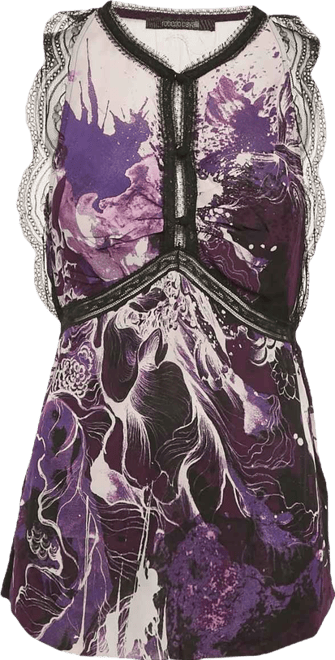 Women's Purple/multicolor Printed Lace Trim Detail Top