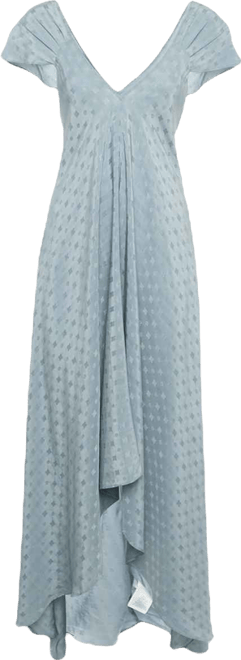 Women's Slate Blue Patterned Silk High Low Maxi Dress