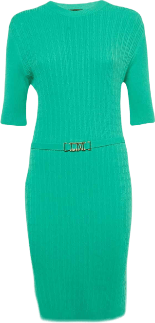 Women's Green Knit Belted Midi Dress