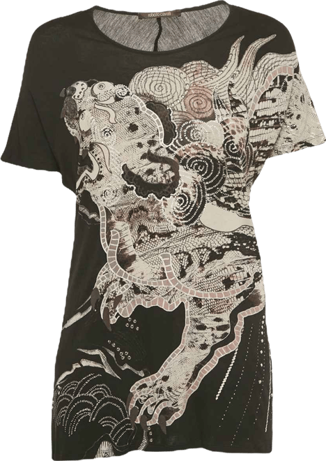 Women's Black Printed Stud Detail Jersey T-Shirt