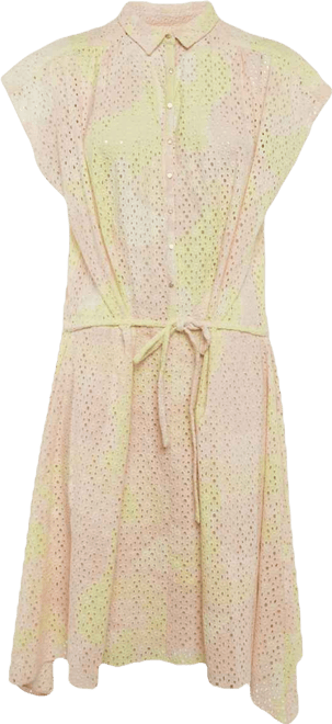 Women's Yellow/pink Camouflage Print Anglaise Requiem Short Dress