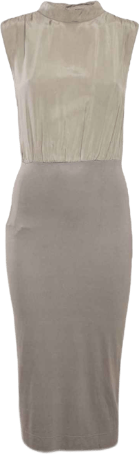 Women's Grey Jersey And Satin Sleeveless Midi Dress