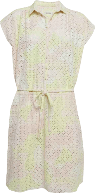 Women's Pink/yellow Camouflage Print Broderie Anglaise Cotton Requiem Dress