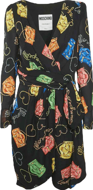 Women's Couture Black Biker Bag Print Silk Wrap