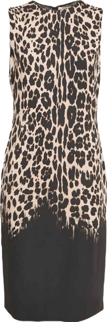 Women's Black Leopard Print Crepe Sleeveless Midi Dress
