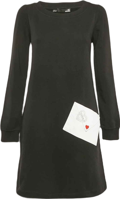 Women's Black Viscose Heart Detail Mini Long Sleeve Dress