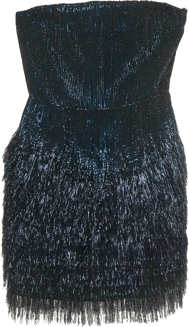 Women's Blue Sequin And Lurex Fringed Strapless Mini Dress