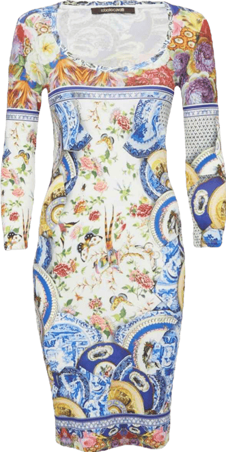 Women's Multicolor Printed Jersey Round Neck Short Dress