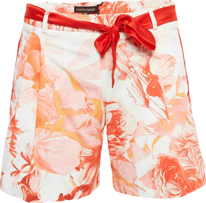Women's White Floral Print Cotton Tie-Up Detail Shorts