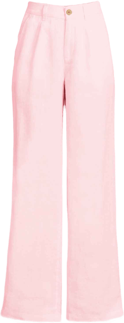 Women's High Rise Wide Leg Linen Pleated Pants