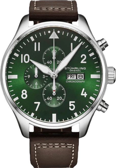 Navigator 4075 Men s 43mm Green Sunray Dial Brown Leather Strap Chronograph Quartz Watch