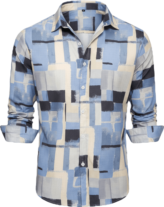 Men's Powder Blue & Pale Yellow Cubic-Overlap Shirt